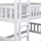 Lit superposé triple en bois d'hévéa, taille double, détachable, avec échelles et garde-corps Whisen