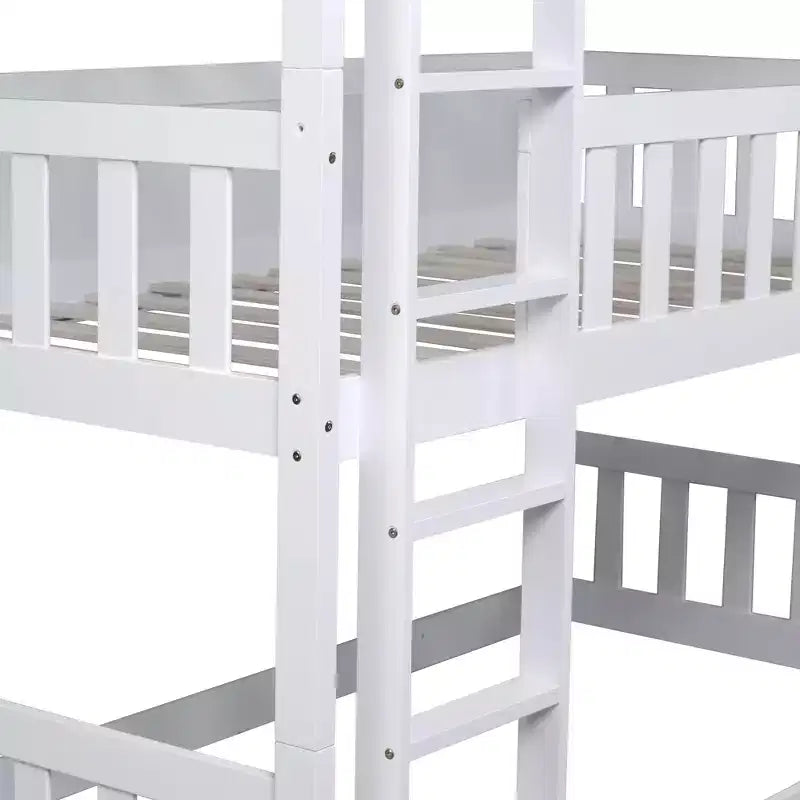 Lit superposé triple en bois d'hévéa, taille double, détachable, avec échelles et garde-corps Whisen