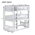 Lit superposé triple en bois d'hévéa, taille double, détachable, avec échelles et garde-corps Whisen