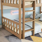 Lit superposé triple en bois d'hévéa, taille double, détachable, avec échelles et garde-corps Whisen