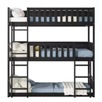 Lit superposé triple en bois d'hévéa, taille double, détachable, avec échelles et garde-corps Whisen