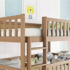 Lit superposé triple en bois d'hévéa, taille double, détachable, avec échelles et garde-corps Whisen