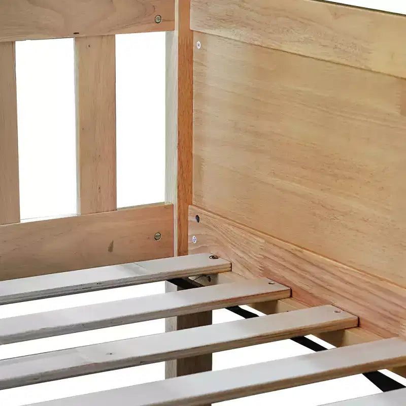 Lit superposé triple en bois d'hévéa, taille double, détachable, avec échelles et garde-corps Whisen