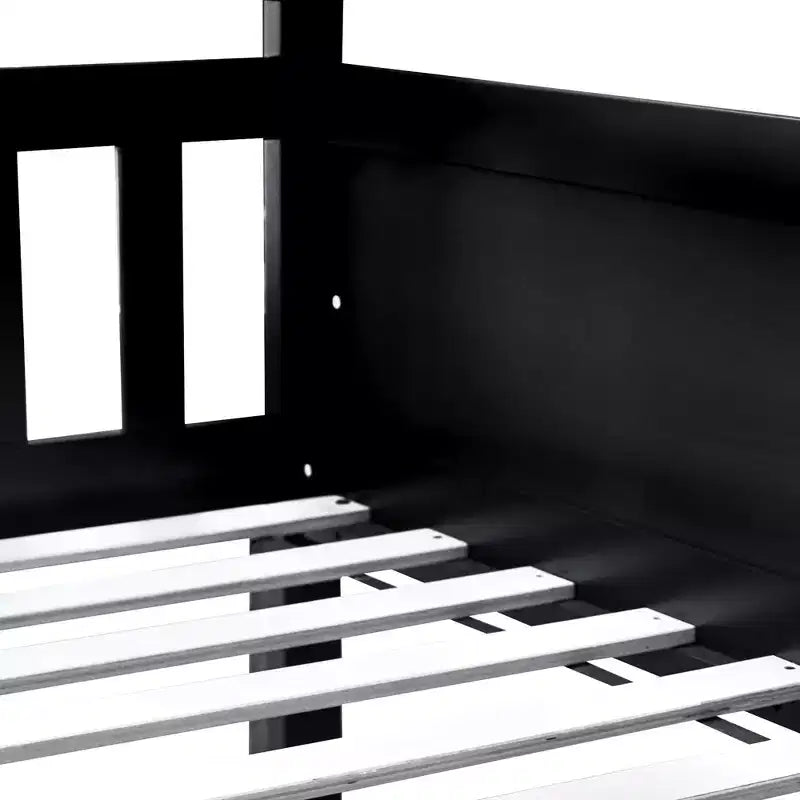 Lit superposé triple en bois d'hévéa, taille double, détachable, avec échelles et garde-corps Whisen