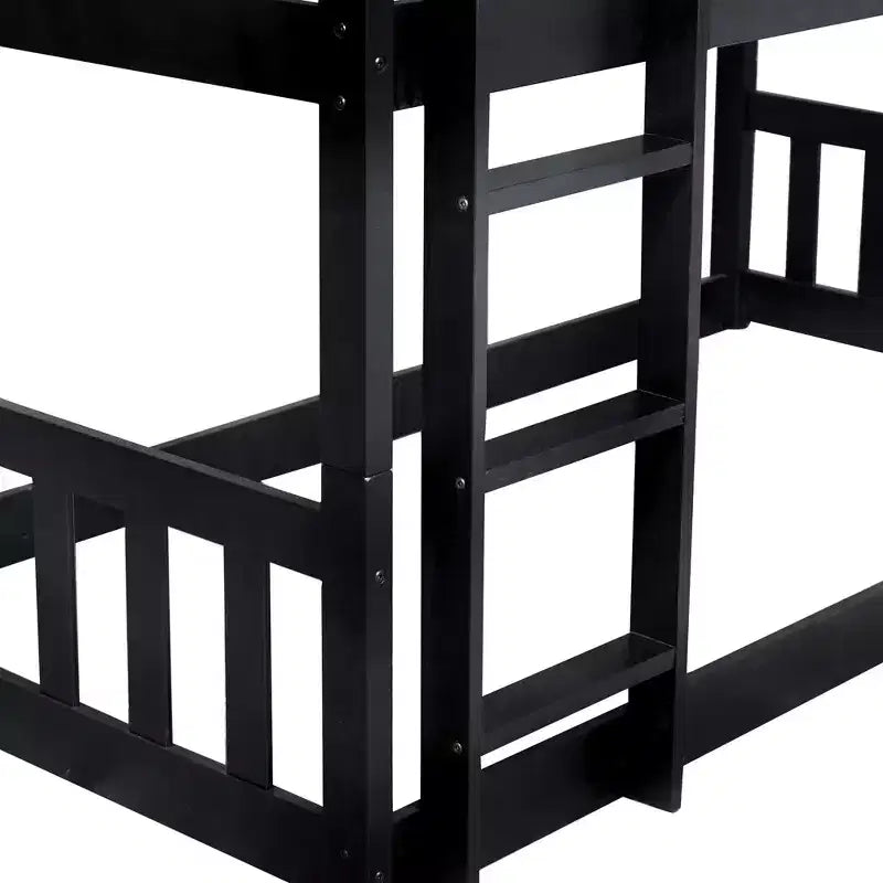 Lit superposé triple en bois d'hévéa, taille double, détachable, avec échelles et garde-corps Whisen