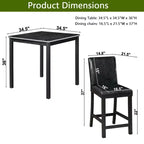 Ensemble de salle à manger 5 pièces à hauteur de comptoir : table carrée en bois, 4 chaises rembourrées avec décor en cristal, idéal pour la cuisine