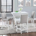 Ensemble de salle à manger 5 pièces à hauteur de comptoir : table carrée en bois, 4 chaises rembourrées avec décor en cristal, idéal pour la cuisine