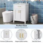 Meuble de salle de bain de 61 cm avec lavabo en céramique, coiffeuse luxueuse et peu encombrante