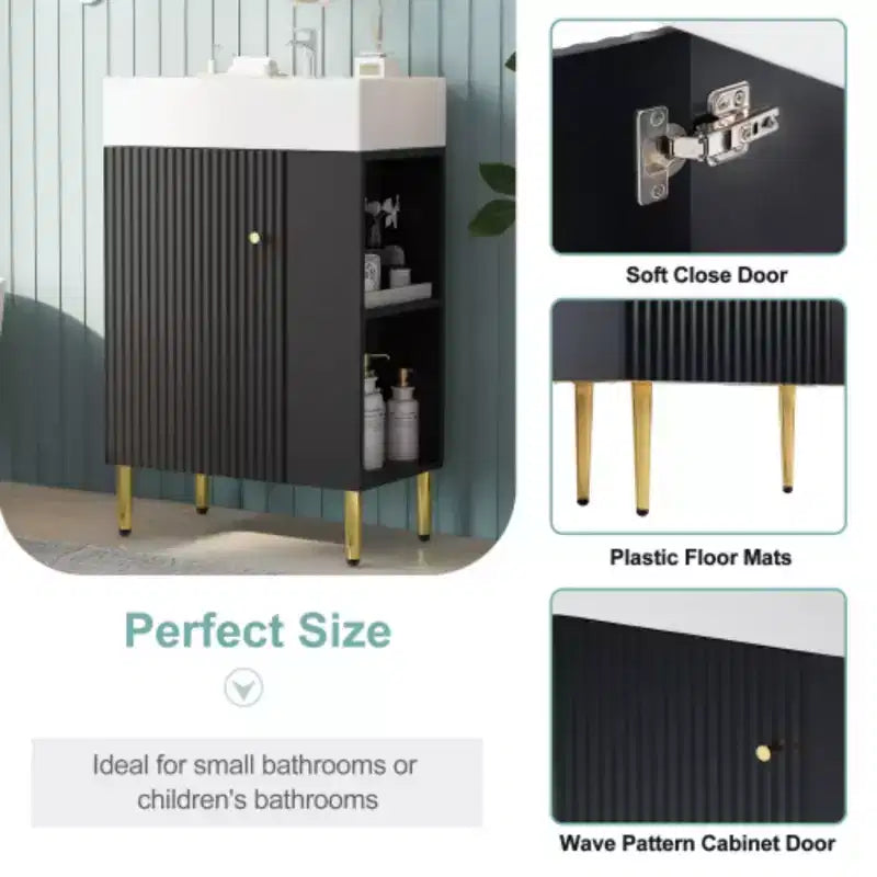 Meuble-lavabo de salle de bain blanc de 21,6, meuble combiné, meuble de rangement de salle de bain, évier simple en céramique, rangement côté droit