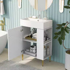 Meuble-lavabo de salle de bain blanc de 21,6, meuble combiné, meuble de rangement de salle de bain, évier simple en céramique, rangement côté droit