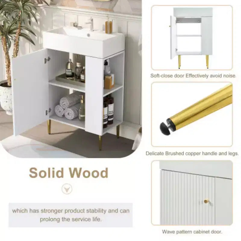 Meuble-lavabo de salle de bain blanc de 21,6, meuble combiné, meuble de rangement de salle de bain, évier simple en céramique, rangement côté droit