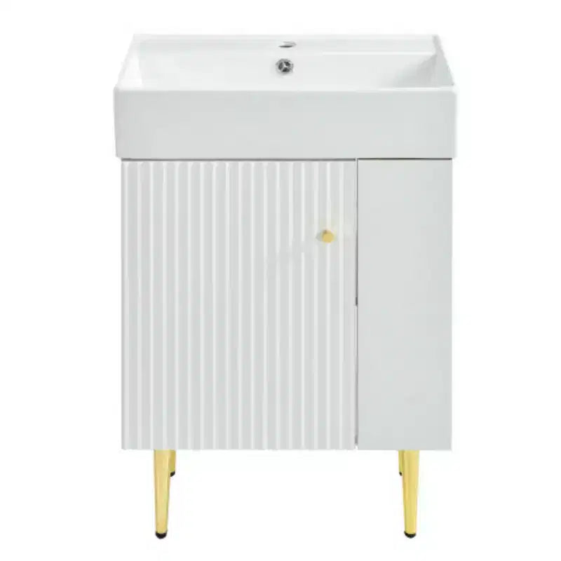 Meuble-lavabo de salle de bain blanc de 21,6, meuble combiné, meuble de rangement de salle de bain, évier simple en céramique, rangement côté droit