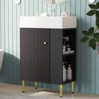 Meuble-lavabo de salle de bain blanc de 21,6, meuble combiné, meuble de rangement de salle de bain, évier simple en céramique, rangement côté droit