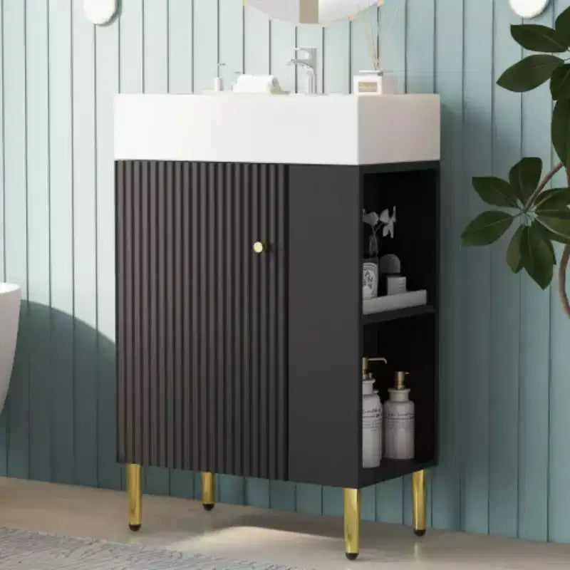 Meuble-lavabo de salle de bain blanc de 21,6, meuble combiné, meuble de rangement de salle de bain, évier simple en céramique, rangement côté droit