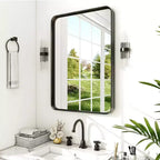 Miroir mural rectangulaire en alliage d'aluminium enduit noir brillant à bords incurvés