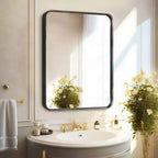 Miroir mural rectangulaire en alliage d'aluminium enduit noir brillant à bords incurvés