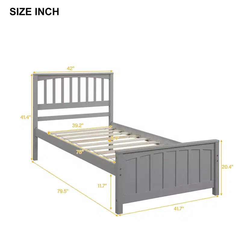 Lit plateforme en bois Whisen Classic de taille jumeau avec tête et pied de lit