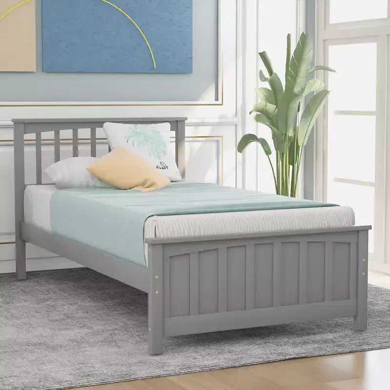 Lit plateforme en bois Whisen Classic de taille jumeau avec tête et pied de lit