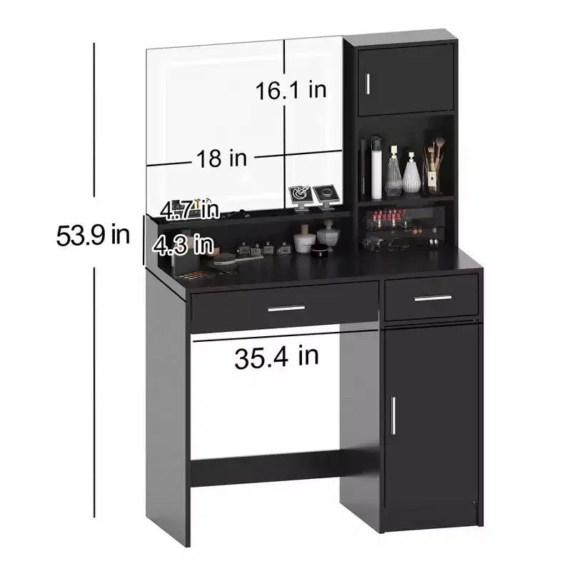 Coiffeuse 35,4W avec Miroir et Bande LED, Table de Maquillage avec Tiroirs, Commode de Rangement à 3 Niveaux et 3 Modes d'Éclairage - ModernLuxe