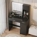 Coiffeuse 35,4W avec Miroir et Bande LED, Table de Maquillage avec Tiroirs, Commode de Rangement à 3 Niveaux et 3 Modes d'Éclairage - ModernLuxe