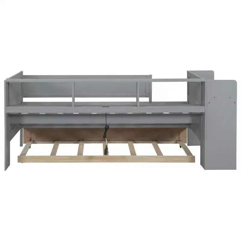 Lit de repos double multifonctionnel Whisen avec tiroirs et lit gigogne, rangement de tête de lit et tables, station de recharge USB