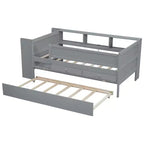 Lit de repos double multifonctionnel Whisen avec tiroirs et lit gigogne, rangement de tête de lit et tables, station de recharge USB