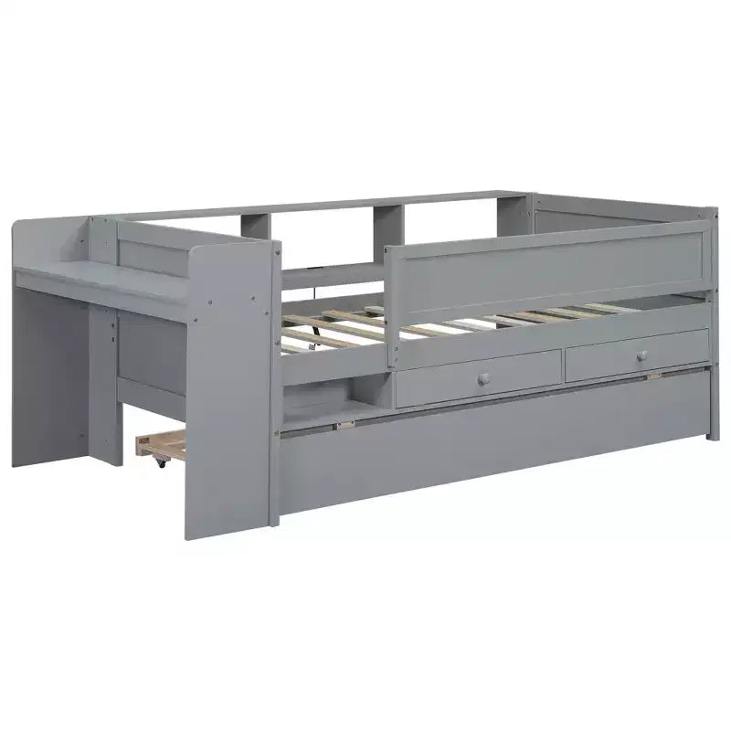 Lit de repos double multifonctionnel Whisen avec tiroirs et lit gigogne, rangement de tête de lit et tables, station de recharge USB