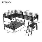 Whisen 117.3L x 78W Lit superposé en L moderne double sur lit superposé complet avec lit mezzanine double et bureau intégré