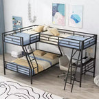 Whisen 117.3L x 78W Lit superposé en L moderne double sur lit superposé complet avec lit mezzanine double et bureau intégré