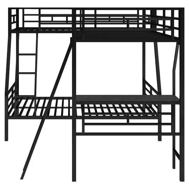 Whisen 117.3L x 78W Lit superposé en L moderne double sur lit superposé complet avec lit mezzanine double et bureau intégré