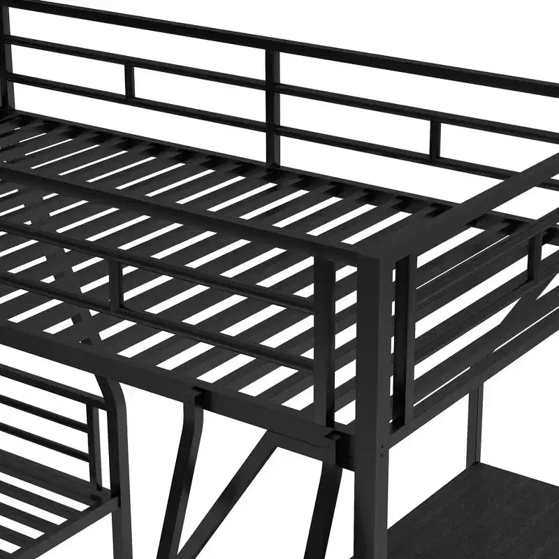 Whisen 117.3L x 78W Lit superposé en L moderne double sur lit superposé complet avec lit mezzanine double et bureau intégré