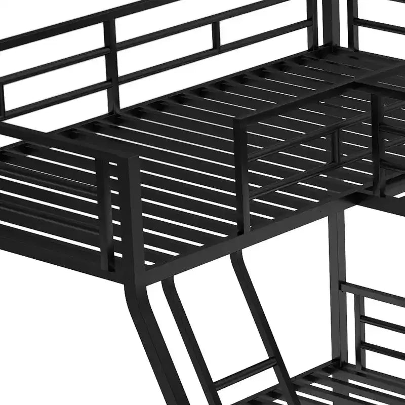 Whisen 117.3L x 78W Lit superposé en L moderne double sur lit superposé complet avec lit mezzanine double et bureau intégré