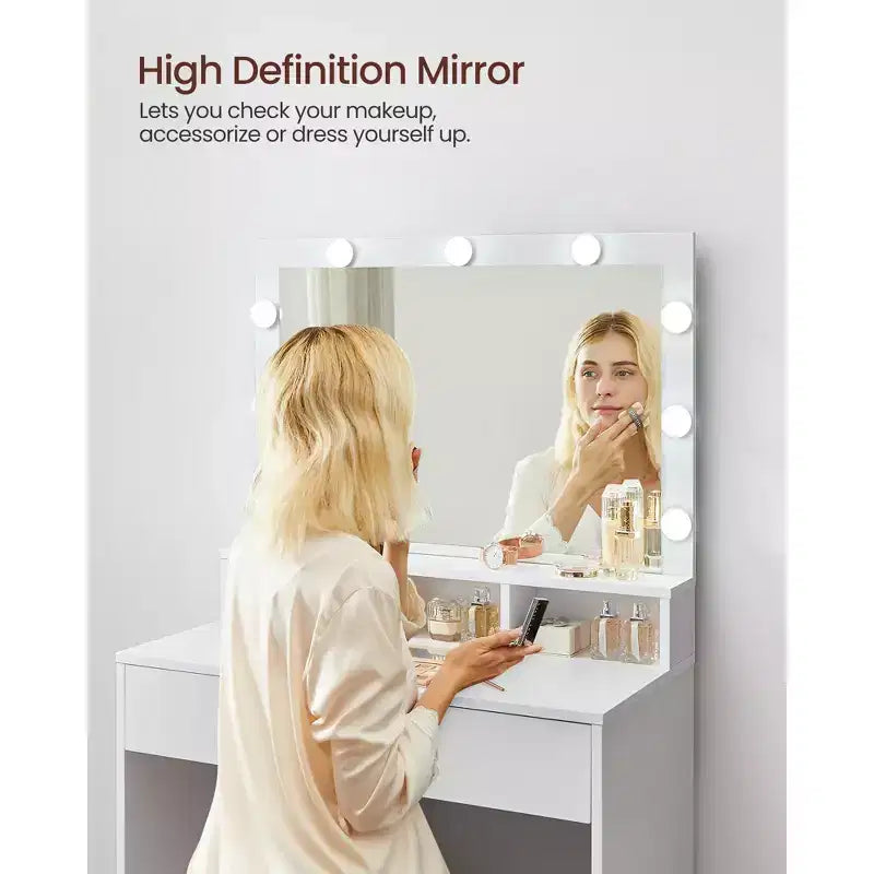 VASAGLE Coiffeuse avec Miroir et Lumières, Coiffeuse Maquillage avec Grand Miroir, Luminosité Réglable, Table de Maquillage, Coiffeuse Moderne