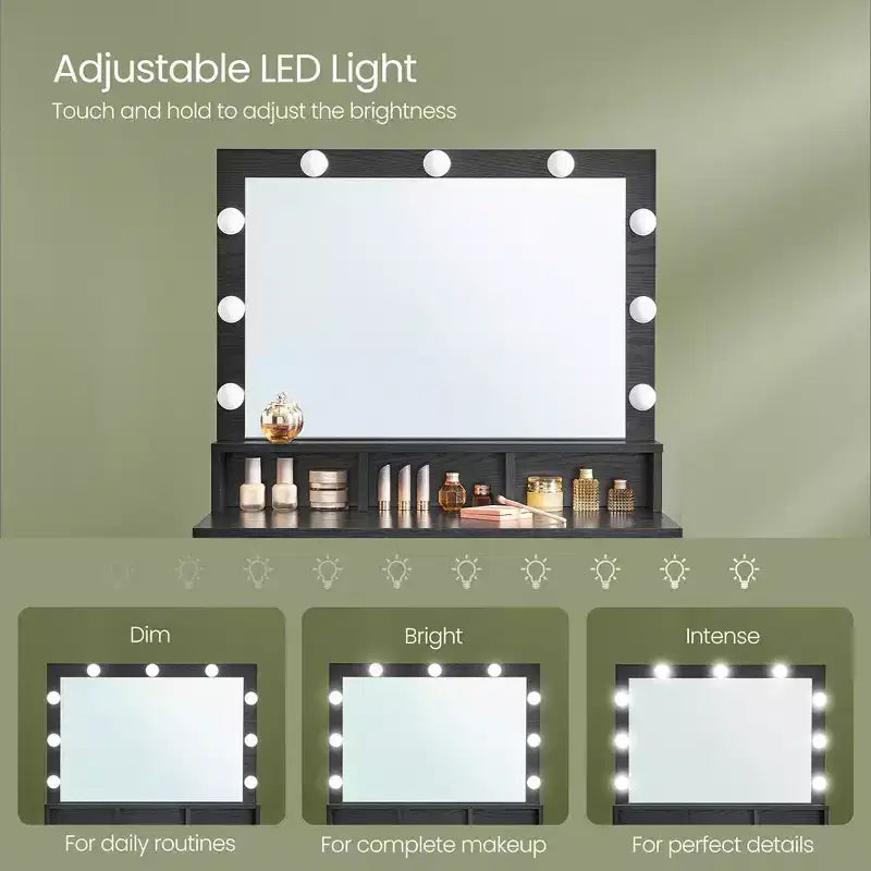 VASAGLE Coiffeuse avec Miroir et Lumières, Coiffeuse Maquillage avec Grand Miroir, Luminosité Réglable, Table de Maquillage, Coiffeuse Moderne