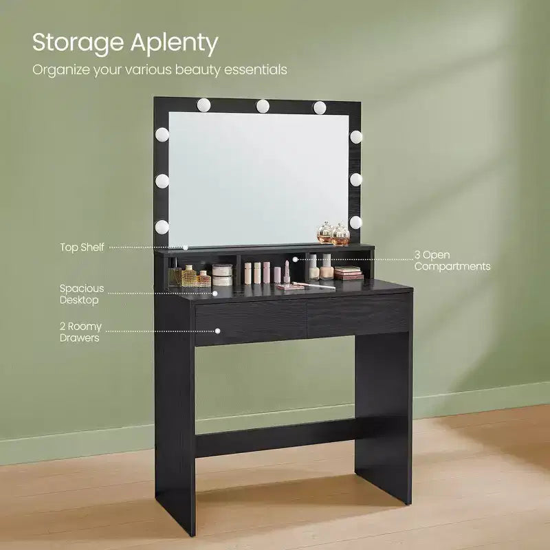 VASAGLE Coiffeuse avec Miroir et Lumières, Coiffeuse Maquillage avec Grand Miroir, Luminosité Réglable, Table de Maquillage, Coiffeuse Moderne
