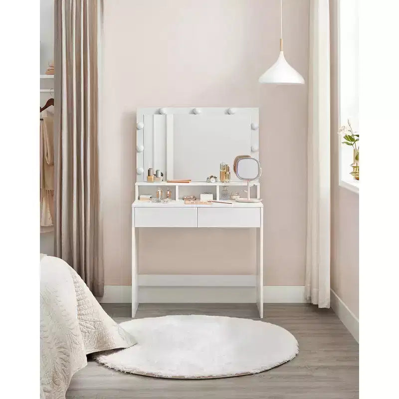 VASAGLE Coiffeuse avec Miroir et Lumières, Coiffeuse Maquillage avec Grand Miroir, Luminosité Réglable, Table de Maquillage, Coiffeuse Moderne