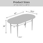 Table de salle à manger/de cuisine en bois ovale Dovelina avec pieds en métal