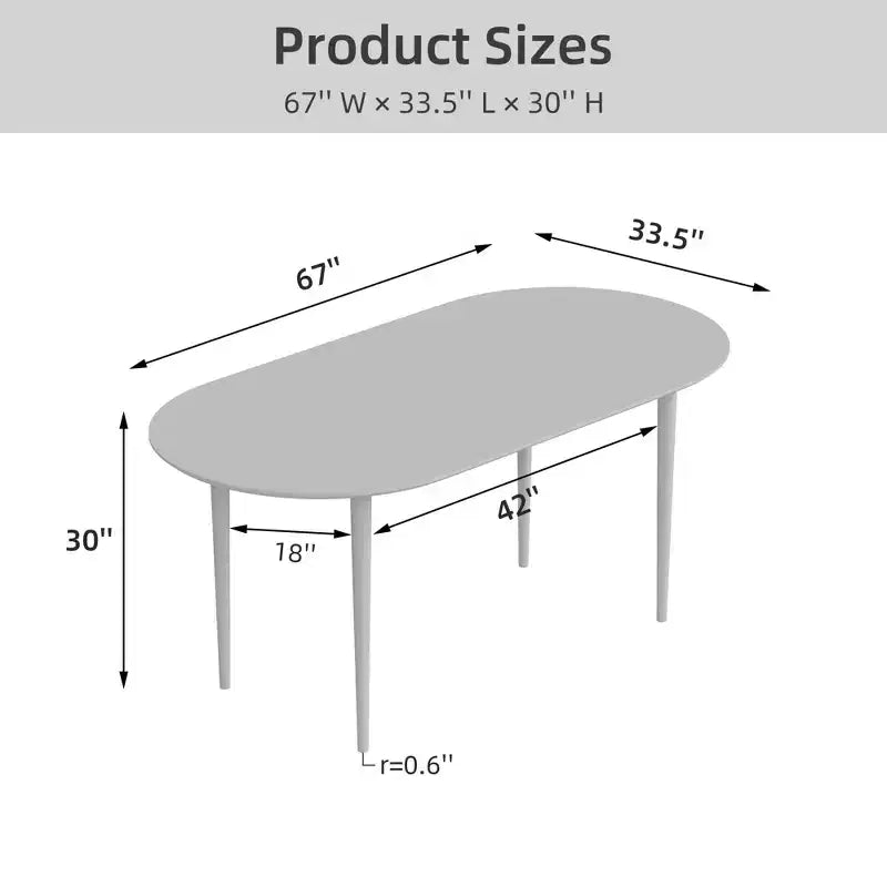 Table de salle à manger/de cuisine en bois ovale Dovelina avec pieds en métal