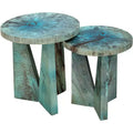 Uttermost Modern Rich Blue Green Stain Wood Round Nesting Tables Set of 2 Triangular Legs for Living Room Bedroom Bedside Entryway