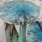 Tables gigognes rondes Uttermost Modern Rich Blue Green Stain Wood, lot de 2, pieds triangulaires pour salon, chambre à coucher, chevet, entrée