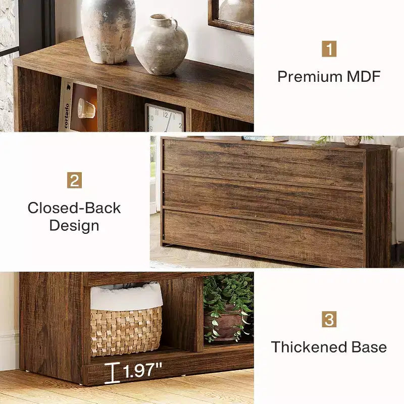 Console de table Lantine de 63 pouces à 15 cubes, style ferme, pour entrée