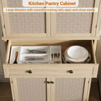 Meuble de Garde-Manger, Armoires de Cuisine avec Portes et Étagères, Garde-Manger Haut de 183 cm en Rotin Style Ferme avec Tiroirs pour Salle à Manger, Salon