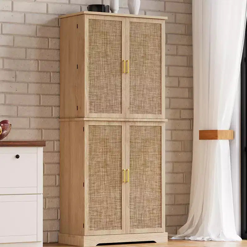 Meuble de Garde-Manger, Armoires de Cuisine avec Portes et Étagères, Garde-Manger Haut de 183 cm en Rotin Style Ferme avec Tiroirs pour Salle à Manger, Salon
