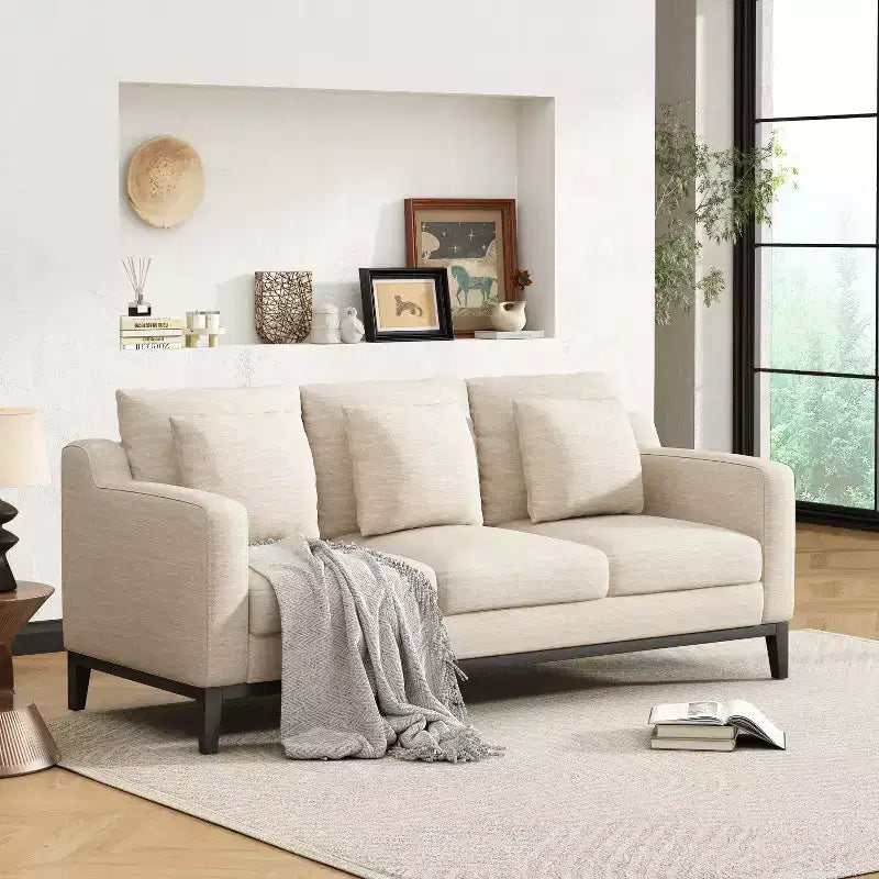 Christopher Knight Home Noxon Canapé 3 places 80 po de largeur rembourré avec coussin décoratif