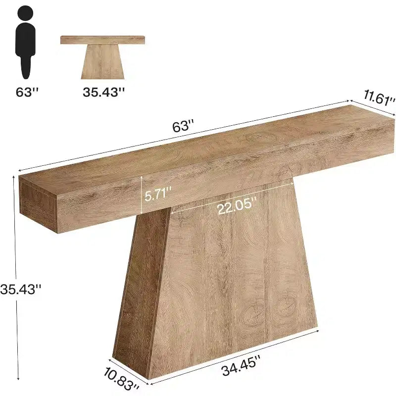 Lantine 63 Table Console, Table d'Entrée de Style Ferme avec Base Trapézoïdale pour Entrée, Couloir, Salon