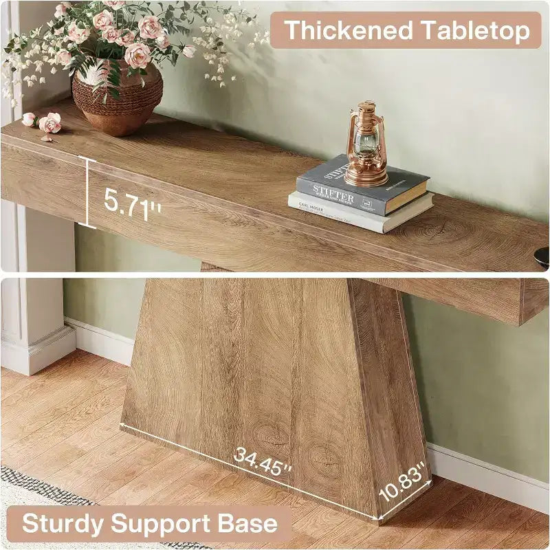 Lantine 63 Table Console, Table d'Entrée de Style Ferme avec Base Trapézoïdale pour Entrée, Couloir, Salon