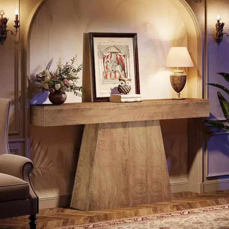 Lantine 63 Table Console, Table d'Entrée de Style Ferme avec Base Trapézoïdale pour Entrée, Couloir, Salon
