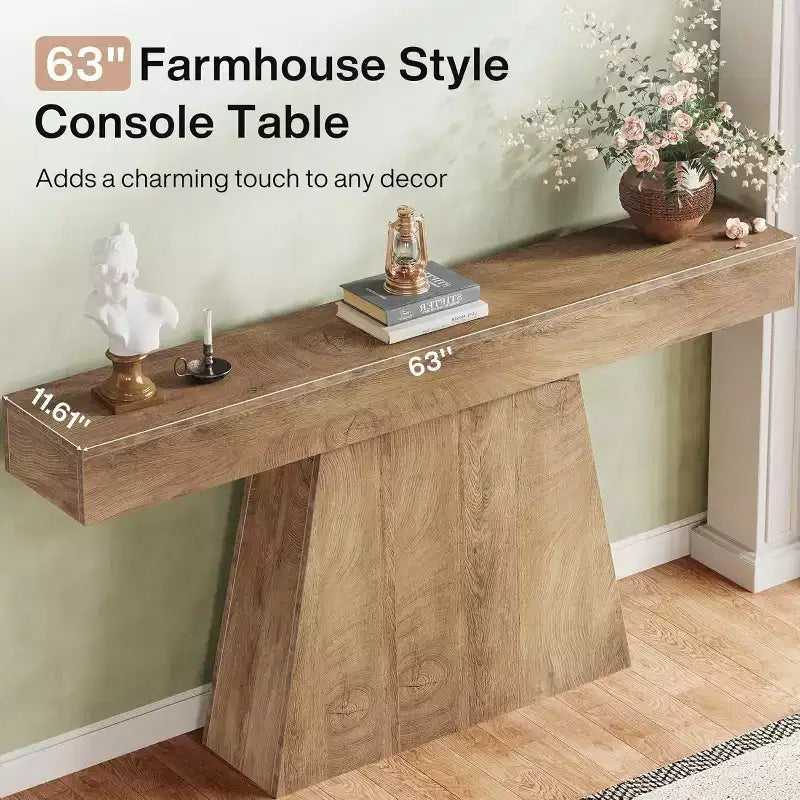 Lantine 63 Table Console, Table d'Entrée de Style Ferme avec Base Trapézoïdale pour Entrée, Couloir, Salon