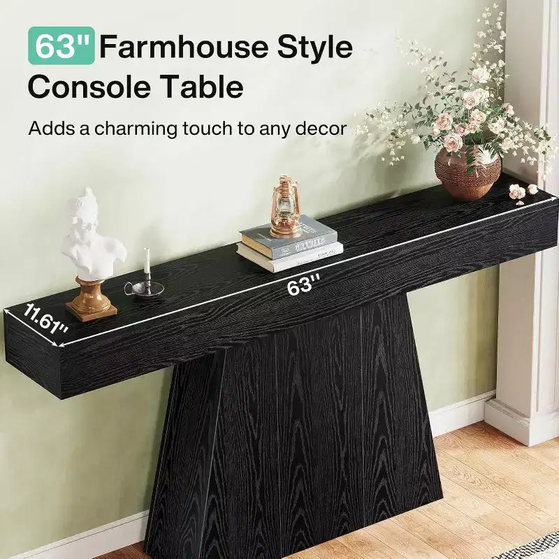 Lantine 63 Table Console, Table d'Entrée de Style Ferme avec Base Trapézoïdale pour Entrée, Couloir, Salon