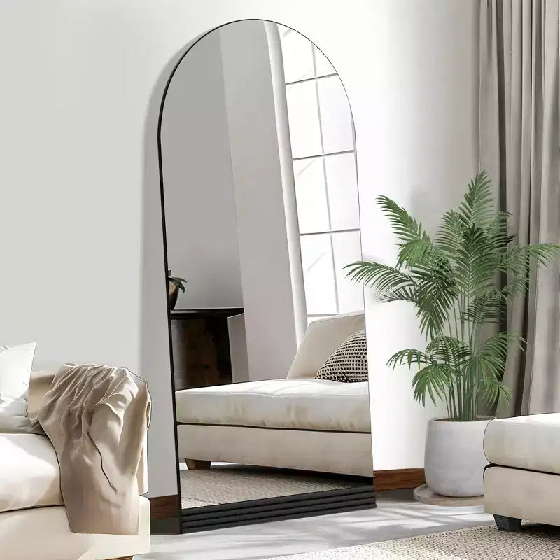 Miroir pleine longueur noir 180x80x2cm, arche à angle droit, bande de base en bois (sans support)